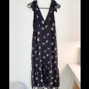 ASOS Floral Summer Spring Fall Flowy V-Neck Dress with tied bows on shoulder